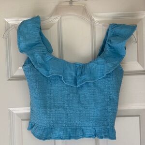 American Age Turquoise Blue Ruffled Smocked Crop Top